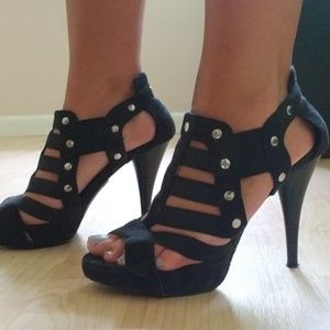 Black strappy studded heels